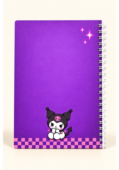Kuromi Desenli A5 Spiralli Defter 50 Yaprak 100 Sayfa Çizgili Mor Pembe Not Defteri
