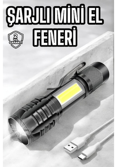 El Feneri Led Usb Şarjlı Zoom Mini Led Işık Acil Durum Feneri Çok Renkli