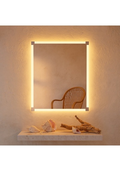 40x60 Cm Linea Frame Led Dimmable Dokunmatik Dikdörtgen Ayna Günışığı 3000k Sarı