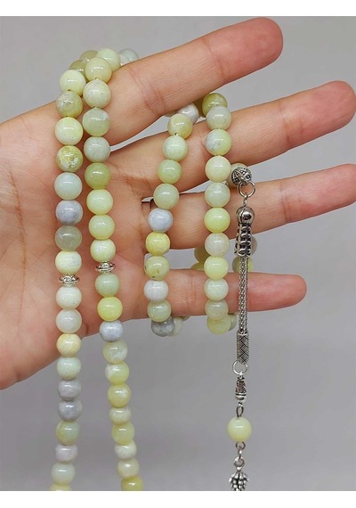 Peridot Zebercet Taşı Yeşil-beyaz Alacalı 99luk Tesbih 8mm 231