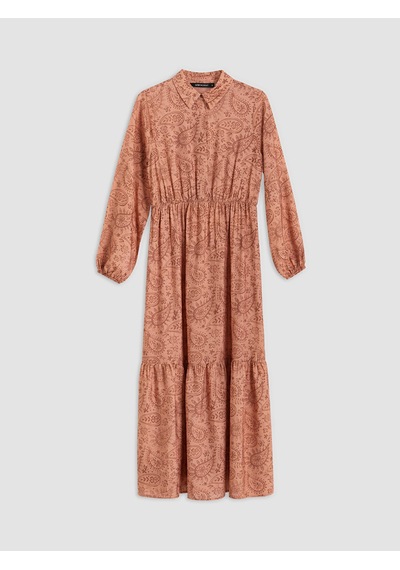 Lcw Modest Pembe Gömlek Yaka Desenli Belden Oturtma Kadın Elbise