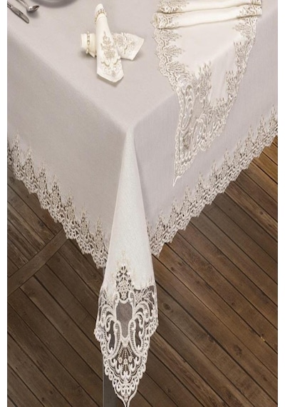 Sümbül Masa Örtüsü 160X260 Cm 26 Parça Krem (541545615)