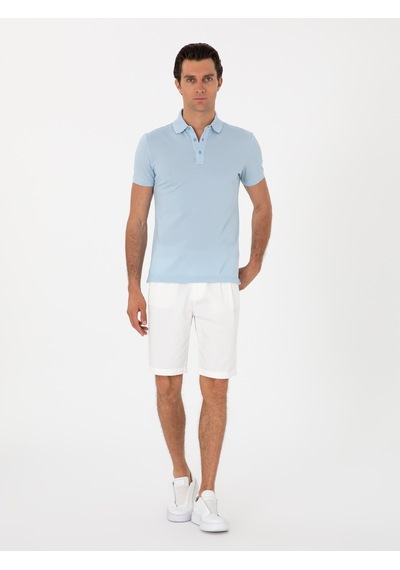 Buz Mavisi Slim Fit Polo Yaka Pamuklu Basic T-shirt Acık Mavı