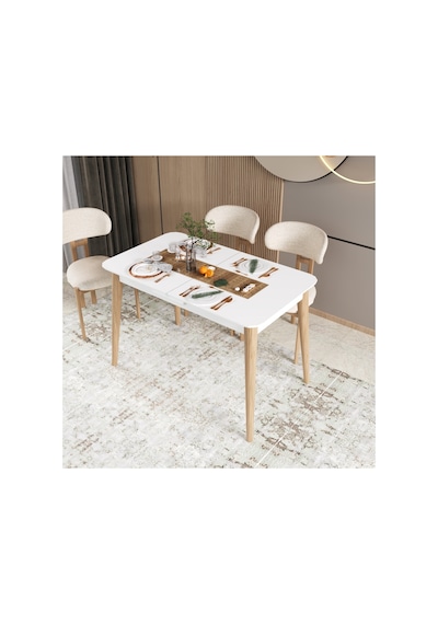 Kadita Yemek Masası, 70x114 Açılır Yemek Masası, Beyaz Yemek Masası