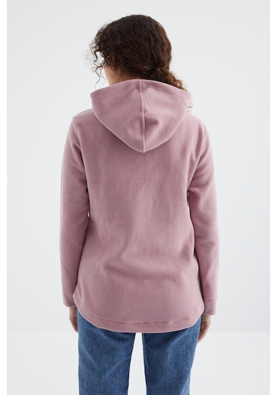 Tommy Life Gül Kurusu Kapüşonlu Fermuarlı Rahat Form Kadın Polar Sweatshirt - 97233 Gülkurusu