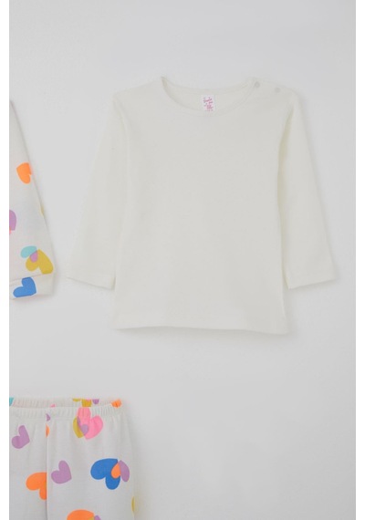 Breeze Kız Bebek Bodyli 3 Lü Takım Renkli Kalp Desenli 4 Ay-1 Yaş, Beyaz Beyaz
