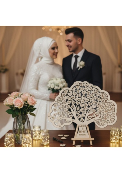 Düğün-nişan- Misafir Hatıra Anı Kutusu-defteri Hayat Ağacı 45cm Şeffaf Pleksi Şövale Ve Kalem Hediyeli