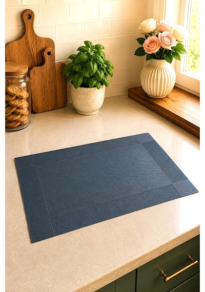 6 Kişilik Pvc Amerikan Servis Supla Seti - 30x45cm Siyah