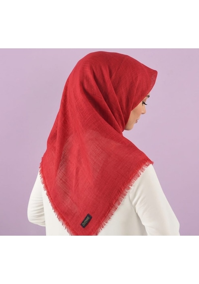 Özense Çift Flamlı Pamuklu Terletmeyen 4 Mevsim Kullanılabilir 100x100 Cm Eşarp Kırmızı