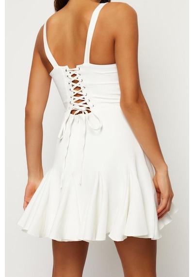 Ersefa Moda Fitted Kalp Yaka Mini Boy Bridal Astarlı Korse Detaylı Biyel Ekru