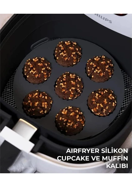Güncelçarşı 2 Adet Airfryer Silikon Kek Pişirme Kalıbı 7 Bölmeli, Silikon Cupcake Kek Pişirme Kabı Muffin Fırın Kalıbı Siyah
