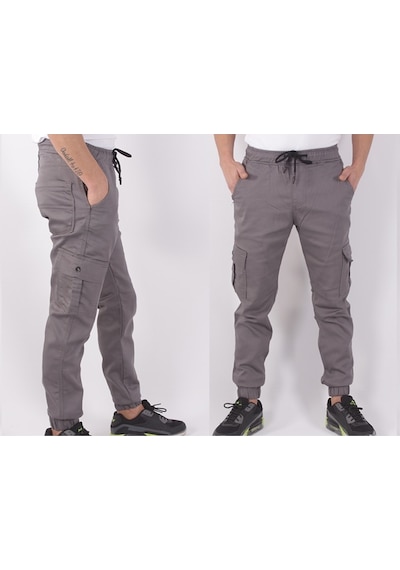 Black Steel Bel -Paça Lastikli Yanları Kargo Cepli Pantolon-19000