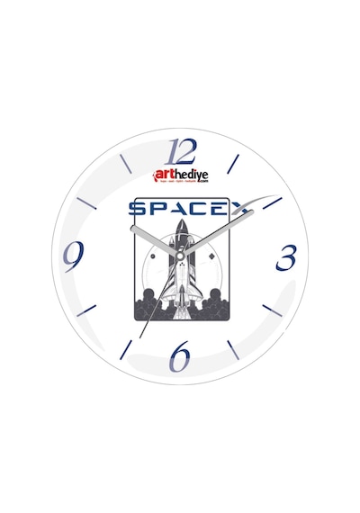 Spacex Uzay Nasa Roket Sessiz Bombeli Gerçek Cam Duvar Saati Siyah
