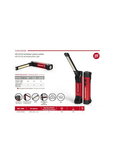 İzeltaş Cob Led Şarjlı Katlanır Çalışma Lambası 400 Lm 14000005382