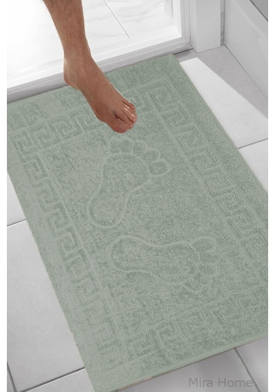 2 Li Ayak İzli Banyo Ayak Havlusu %100 Pamuklu Renkli 50x70 Cm Menom Yeşil