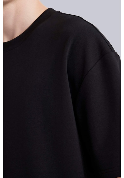 Defacto Oversize Geniş Kalıp Bisiklet Yaka Kısa Kollu Basic Düz Ağır Kumaş Tişört X3926az26spbk81 Siyah-bk81