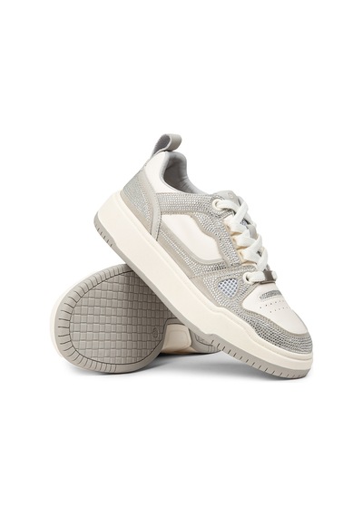 Deery Kadın Hakiki Deri Gümüş Renk Taş Detaylı Sneaker - 25359zgmsc01 Gümüş