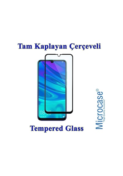 Huawei Y7 2019 Tam Kaplayan Çerçeveli Tempered Cam Siyah