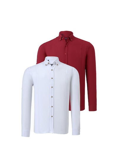 İkili Set G721 Dewberry Erkek Gömlek-beyaz-bordo Beyaz-bordo