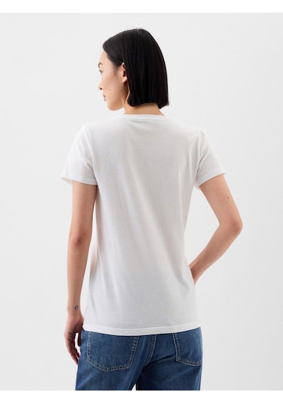Gap V-ss Logo Classic Tee Kadın Tişört-8076 Beyaz