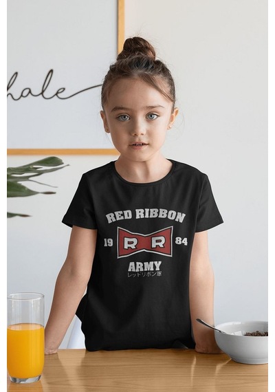 Sevbano Unisex Red Ribbon Army 1984 Yazılı Çocuk Tişört 1-12 Yaş Siyah