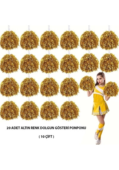 10 Çift 20 Adet Altın Renk 23 Nisan 19 Mayıs 29 Ekim Okul Gösteri Ponponları Bx40 +0