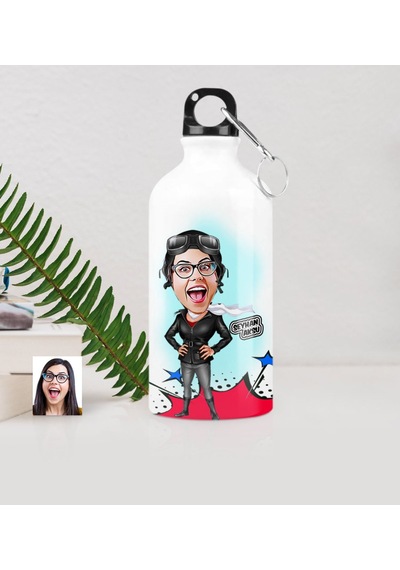 Kişiye Özel Bayan Pilot Karikatürlü Metal Suluk 500 Ml.