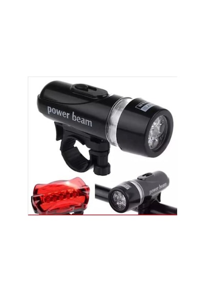 Powerbeam Ön-Arka Bisiklet Led Far-Stop Lambası. Işık Seti Siyah