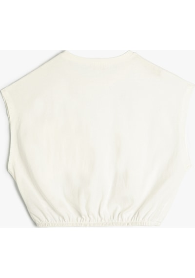 Koton Crop Tişört Cep Detaylı Beli Lastikli Kolsuz Pamuklu Ekru 4skg10259ak 4SKG10259AK010 Ekru
