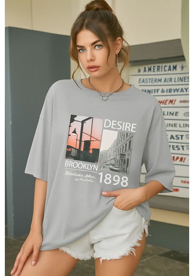 Brooklyn Baskılı Unisex Tişört Çok Renkli