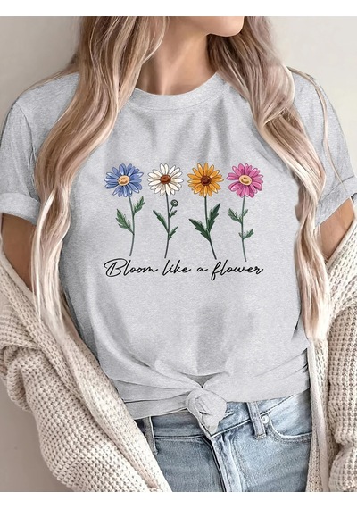 Flood Of Style Kadın Gri Like A Flower Baskılı Oversize