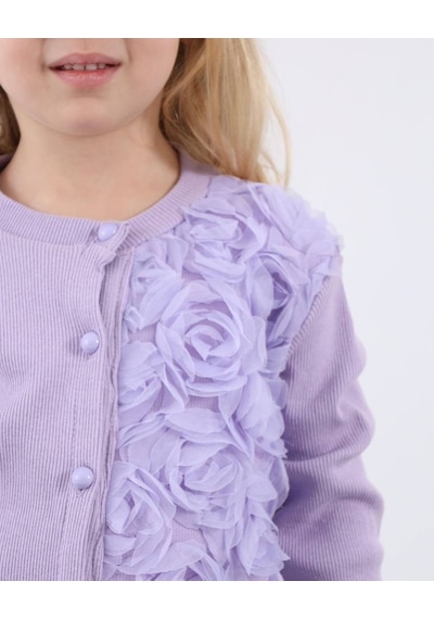 Miniko Kids Kız Çocuk Bayramlık Çiçek Detaylı Kaşkorse Taytlı Takım Lila
