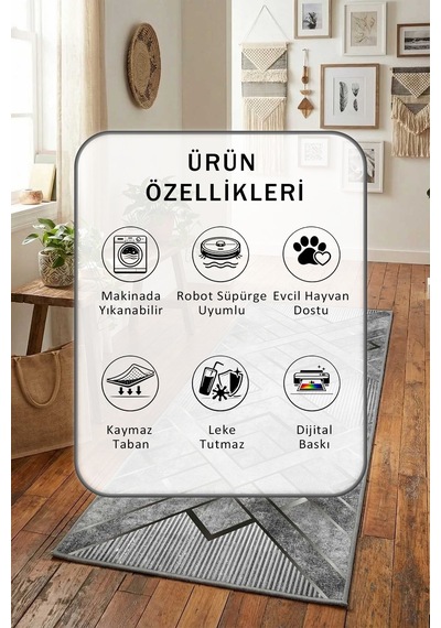 Ahle Gri Ehl-05 Yıkanabilir Yolluk
