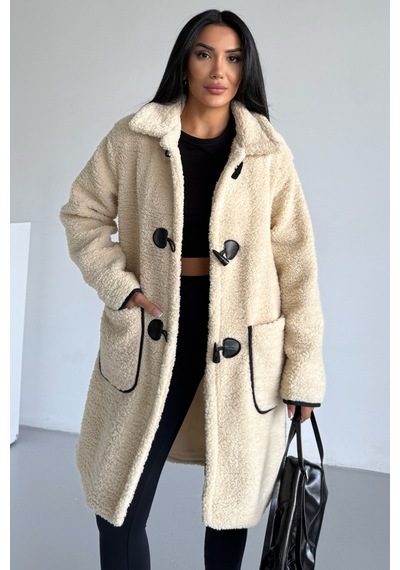 Hiramir Peluş Rahat Kalıp Mont Beyaz Ks2506 Bej