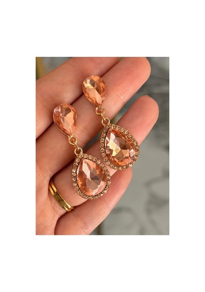 Vıp Damla Model Bronze Ve Taş Detaylı Tasarım Küpe Pembe