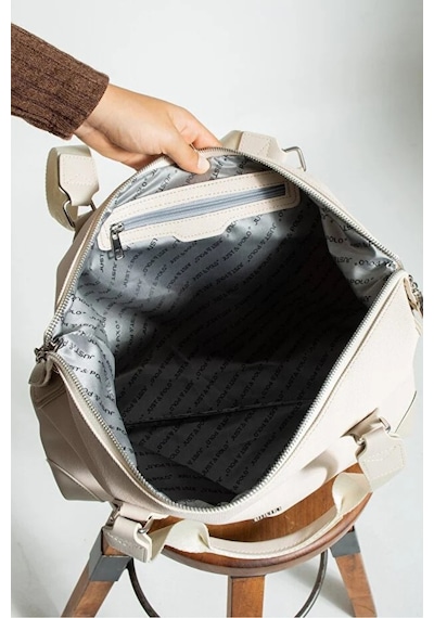 Just Polo Kadın Büyük Valiz Boy Ayarlanabilir Askılı Lüks El Ve Omuz Çantası Shopper Ebat: 33 X 40 Cm Krem - Taba