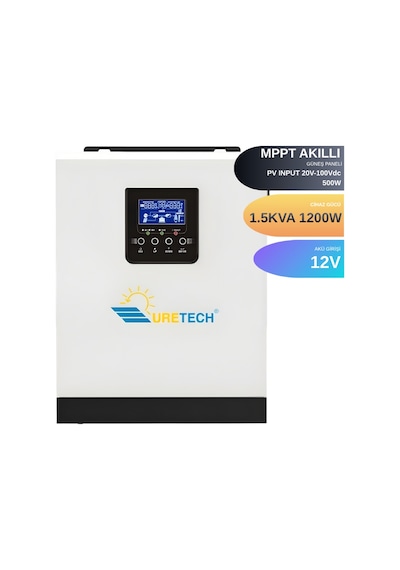 Uretech 1.5Kva 1.2Kw 1200 Watt Tam Sinüs Akıllı 40 A Mppt Inverter 12V-220V Invertör