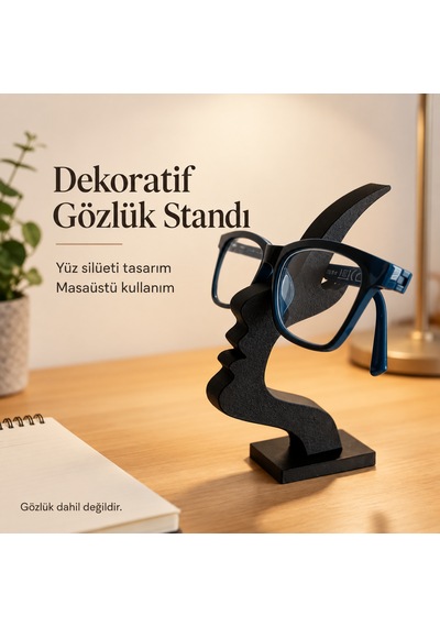 Yüz Silüeti Gözlük Standı Dekoratif Masaüstü Gözlük Tutucu Organizer Siyah