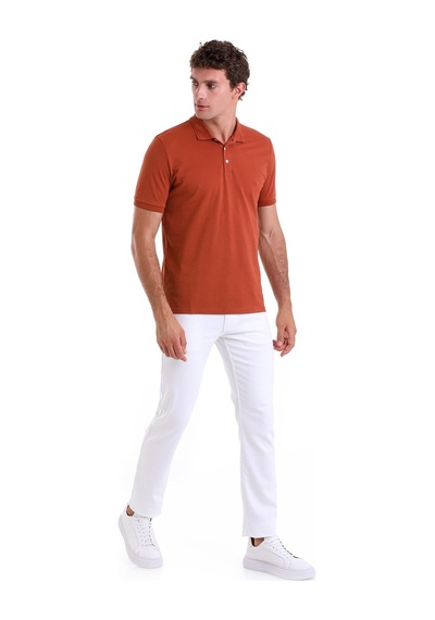Hatemoğlu Tarcin Comfort Fit Düz 100% Pamuk Polo Yaka Tişört Kahverengi