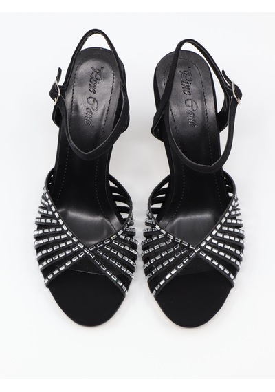 Nesilshoes Nesil Shoes Pine 134 Siyah Taşlı Topuklu Dekolte Kadın Sandalet