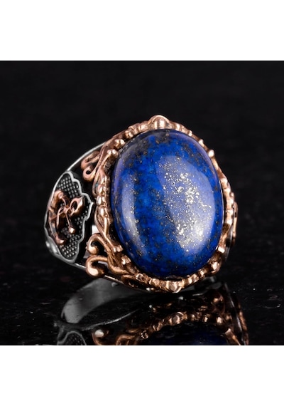 El Yapımı Lapis Lazuli Taş Yüzük, Yüzücü Halka Yüzük, 925k Sert Gümüş Erkek Yüzük - Bilgelik Ve Gerçek Tasarımı Gümüş