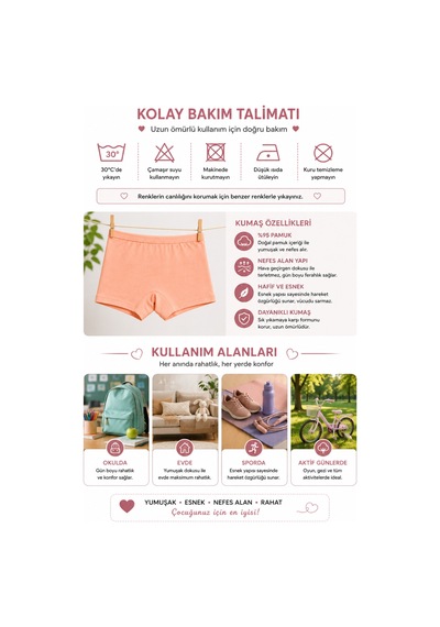 Westicgiyim Kız Çocuk Boxer 6 Lı Paket %95 Pamuk %5 Elastan Esnek Rahat Renkli Çocuk İç Çamaşırı 3-12 Yaş Çok Renkli