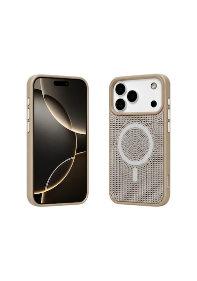Nettech Apple İphone 17 Pro Max Uyumlu Taşlı Seri Arka Koruma Kılıf - Gold