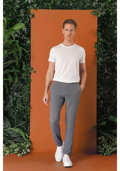 Efor Comfort Fit Beli Lastikli Pötikareli Casual Füme Pantolon P 1149 Füme