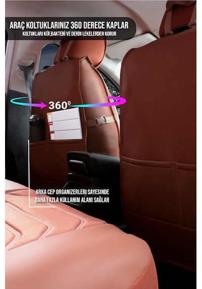 Renault Modus Uyumlu Lüx Deri Oto Koltuk Kılıfı Ön Arka Set Tarçın Sport Serisi Fs
