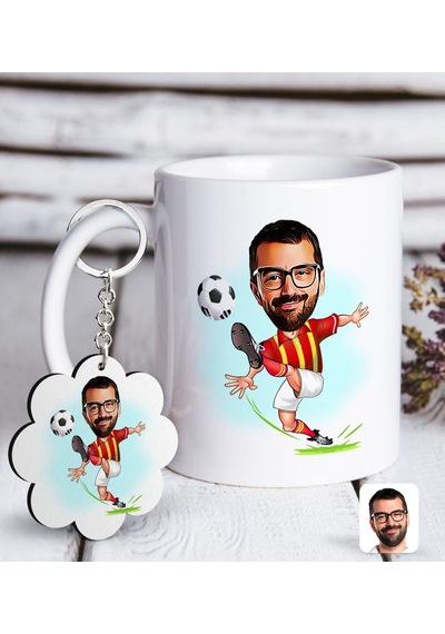 Kişiye Özel Sarı Kırmızı Futbolcu Karikatürlü Beyaz Kupa Ve Anaht