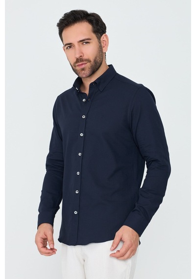 White Stone Lacivert %100 Pamuk Dynamic Fit Erkek Uzun Kollu Gömlek
