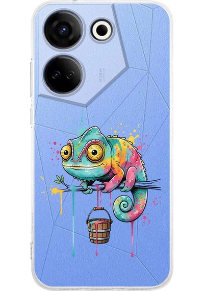 Tecno Camon 20 İle Uyumlu Splash Bukalemun Tasarımlı Şeffaf Silikon Kılıf Şeffaf