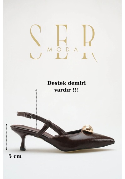 Sermoda Topuklu Kadın Ayakkabı - 5 Cm İnce Topuklu Sivri Burun Kadın Stiletto Ayakkabı Kahve Yanki