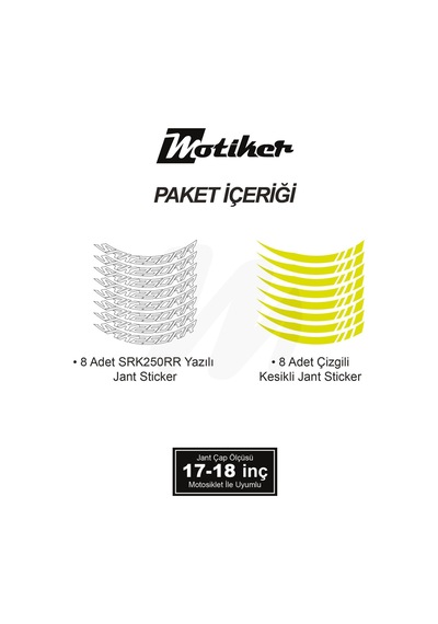 Rks Qjmotor Srk250rr Geniş Jant Sticker Modeli 16'lı Neon Sarı Beyaz